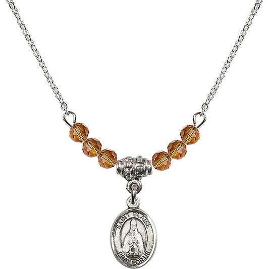 Sterling Silver Saint Blaise Birthstone Necklace with Topaz Beads - 9010