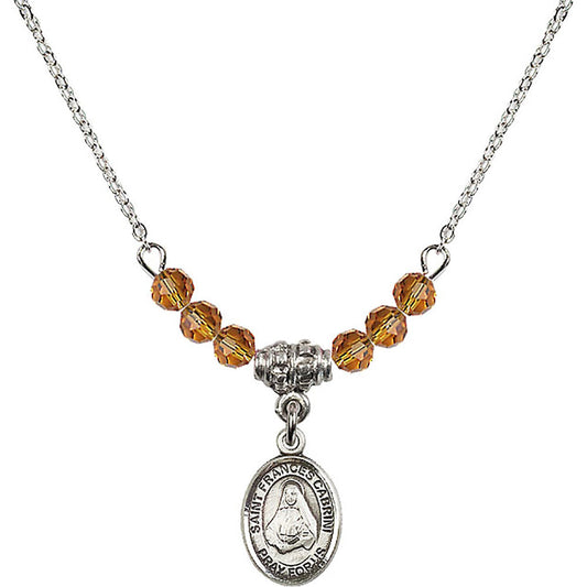 Sterling Silver Saint Frances Cabrini Birthstone Necklace with Topaz Beads - 9011