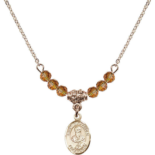 14kt Gold Filled Saint Alexander Sauli Birthstone Necklace with Topaz Beads - 9012