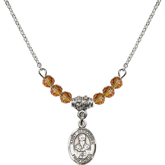 Sterling Silver Saint Alexander Sauli Birthstone Necklace with Topaz Beads - 9012