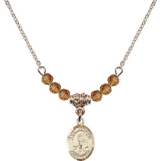 14kt Gold Filled Saint Benjamin Birthstone Necklace with Topaz Beads - 9013
