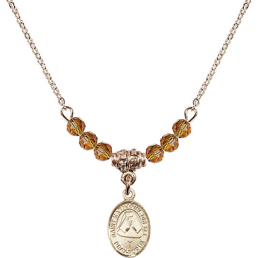 14kt Gold Filled Saint Katharine Drexel Birthstone Necklace with Topaz Beads - 9015