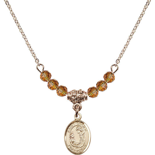 14kt Gold Filled Saint Cecilia Birthstone Necklace with Topaz Beads - 9016