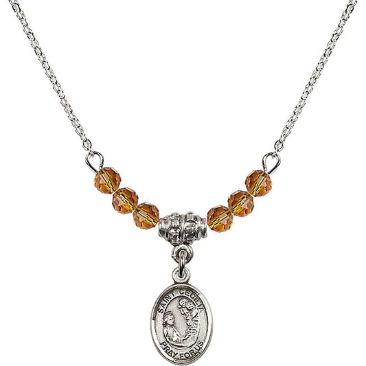 Sterling Silver Saint Cecilia Birthstone Necklace with Topaz Beads - 9016