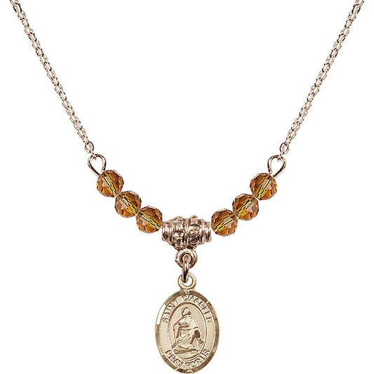 14kt Gold Filled Saint Charles Borromeo Birthstone Necklace with Topaz Beads - 9020