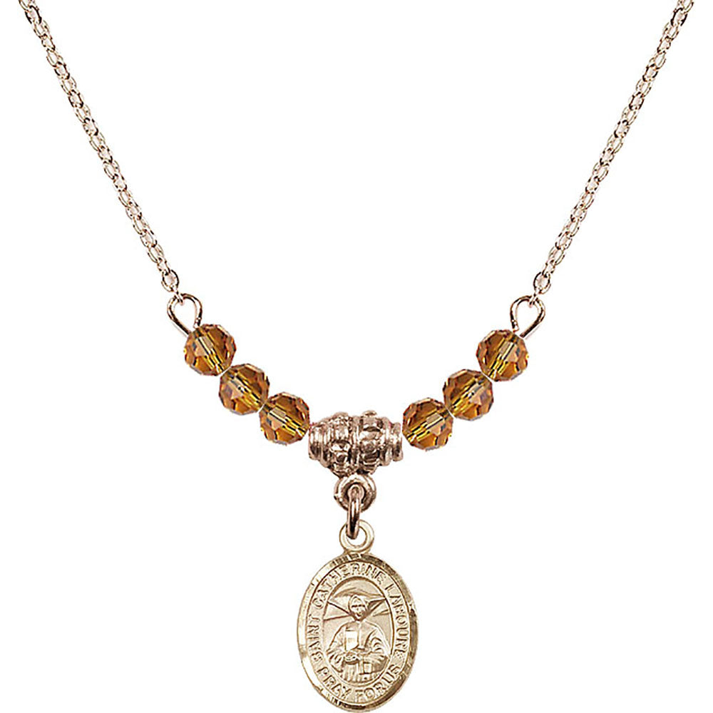14kt Gold Filled Saint Catherine Laboure Birthstone Necklace with Topaz Beads - 9021