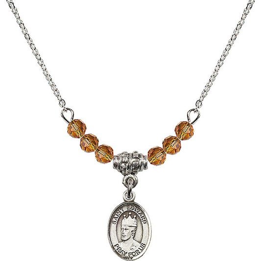 Sterling Silver Saint Edward the Confessor Birthstone Necklace with Topaz Beads - 9026