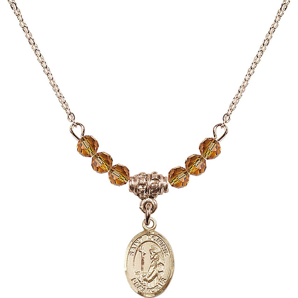 14kt Gold Filled Saint Dominic de Guzman Birthstone Necklace with Topaz Beads - 9030