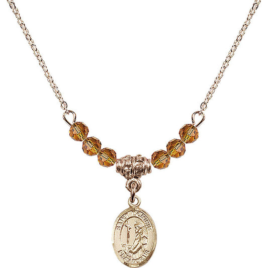 14kt Gold Filled Saint Dominic de Guzman Birthstone Necklace with Topaz Beads - 9030