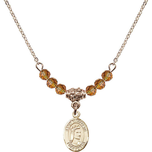 14kt Gold Filled Saint Elizabeth of Hungary Birthstone Necklace with Topaz Beads - 9033