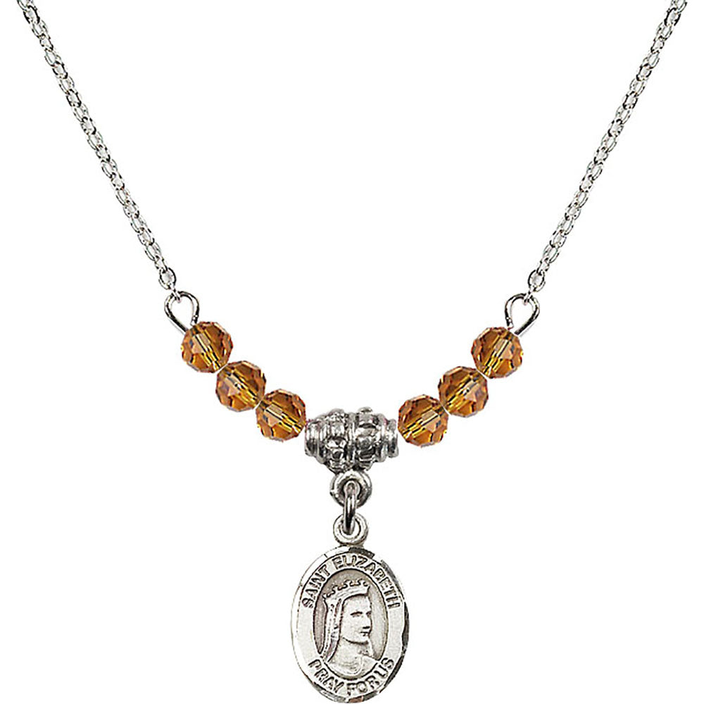 Sterling Silver Saint Elizabeth of Hungary Birthstone Necklace with Topaz Beads - 9033