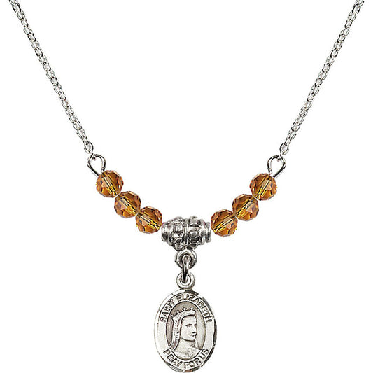 Sterling Silver Saint Elizabeth of Hungary Birthstone Necklace with Topaz Beads - 9033