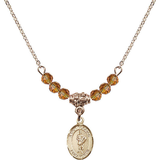 14kt Gold Filled Saint Florian Birthstone Necklace with Topaz Beads - 9034