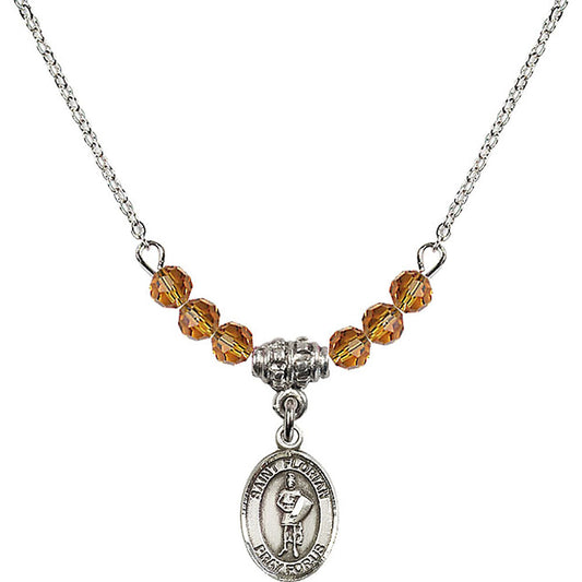 Sterling Silver Saint Florian Birthstone Necklace with Topaz Beads - 9034