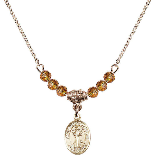 14kt Gold Filled Saint Francis of Assisi Birthstone Necklace with Topaz Beads - 9036