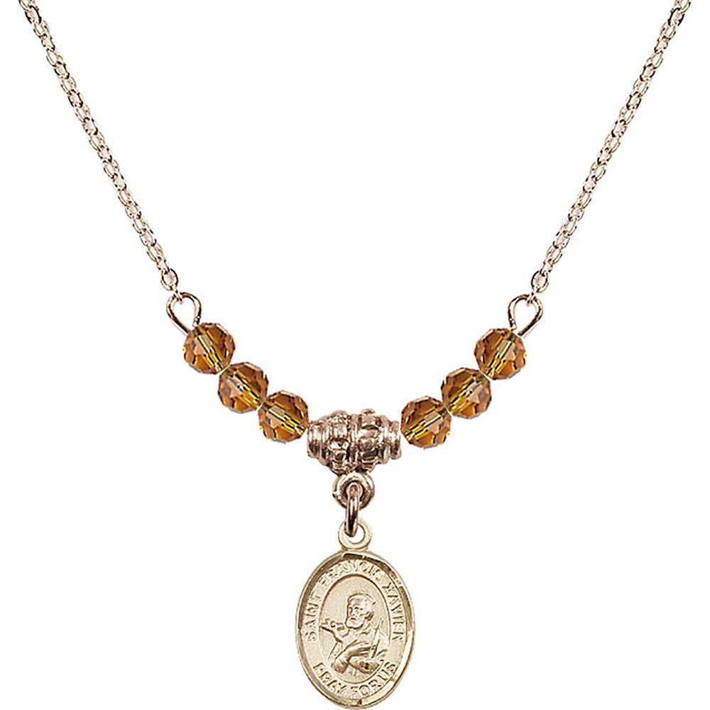 14kt Gold Filled Saint Francis Xavier Birthstone Necklace with Topaz Beads - 9037