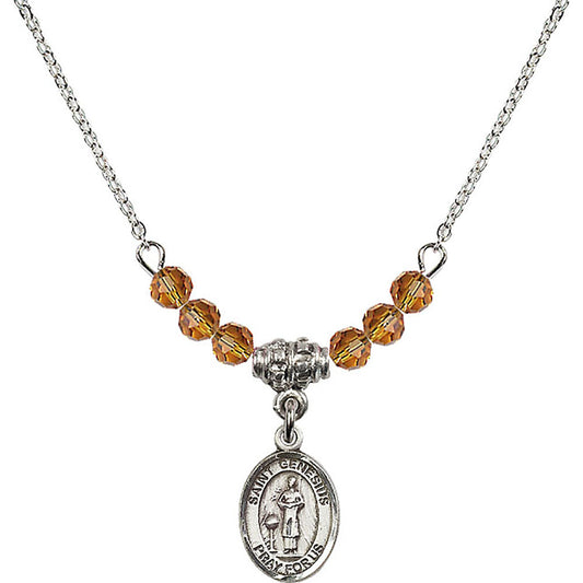 Sterling Silver Saint Genesius of Rome Birthstone Necklace with Topaz Beads - 9038