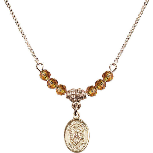 14kt Gold Filled Saint George Birthstone Necklace with Topaz Beads - 9040