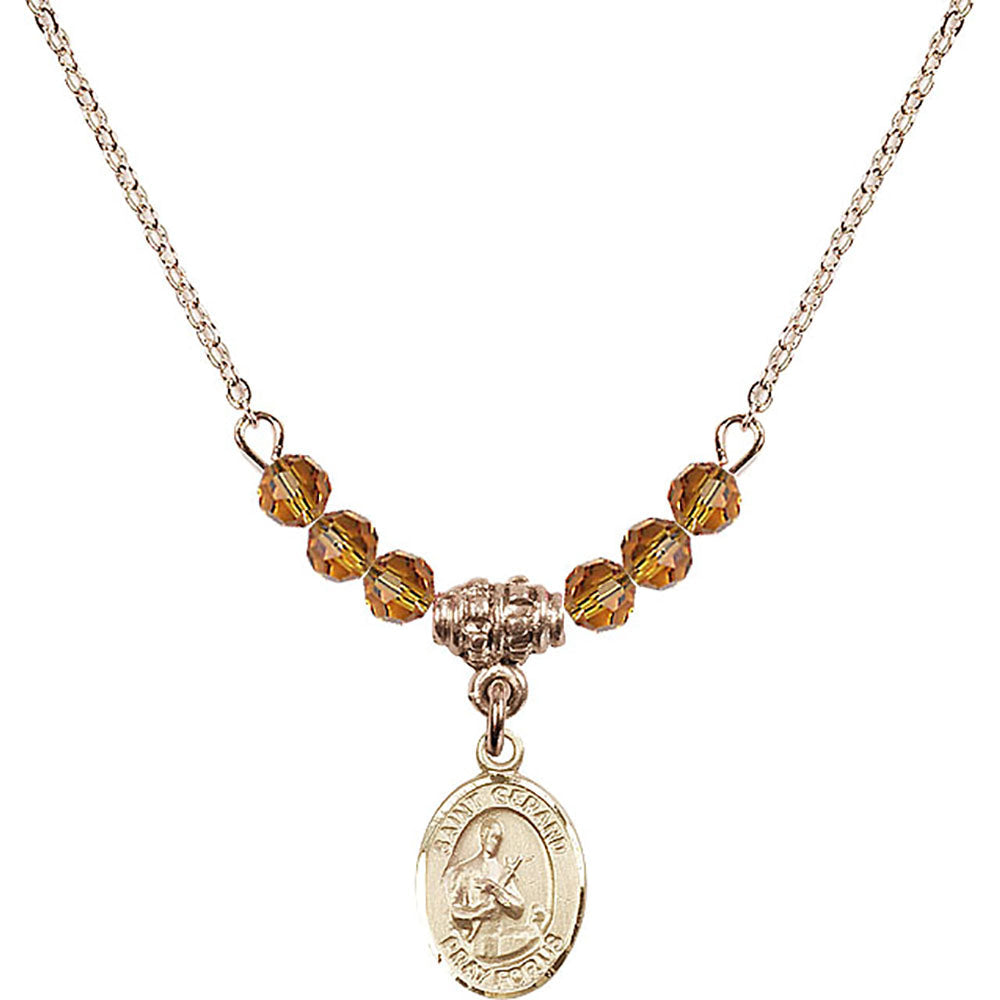 14kt Gold Filled Saint Gerard Majella Birthstone Necklace with Topaz Beads - 9042