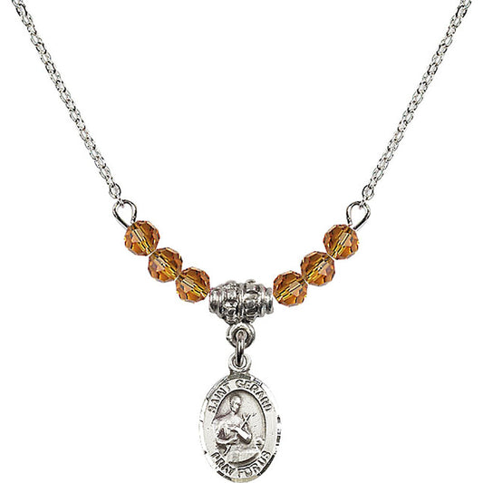 Sterling Silver Saint Gerard Majella Birthstone Necklace with Topaz Beads - 9042