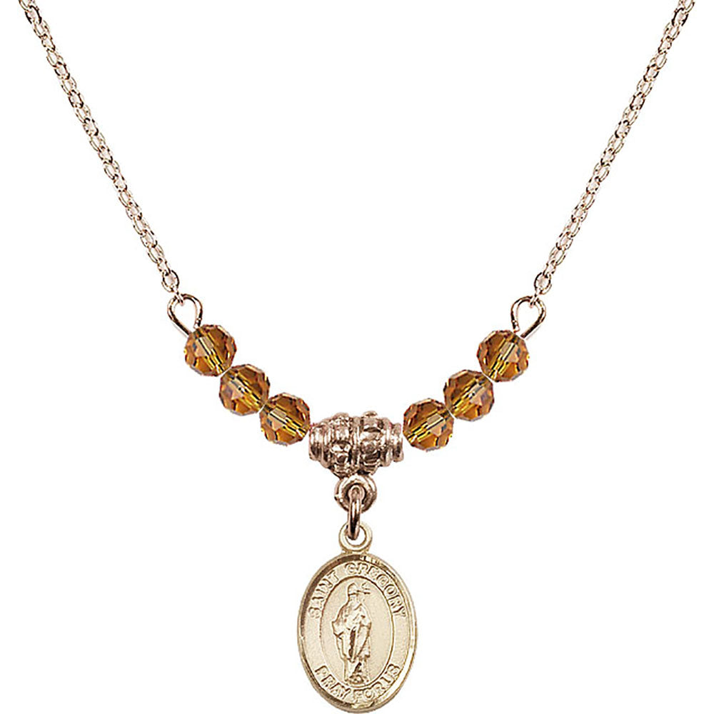 14kt Gold Filled Saint Gregory the Great Birthstone Necklace with Topaz Beads - 9048