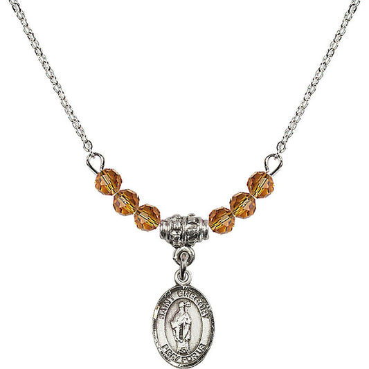 Sterling Silver Saint Gregory the Great Birthstone Necklace with Topaz Beads - 9048