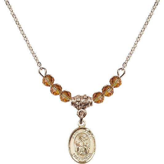 14kt Gold Filled Saint James the Greater Birthstone Necklace with Topaz Beads - 9050
