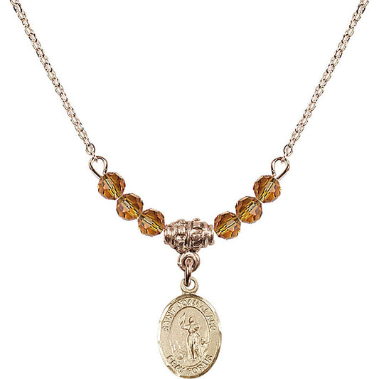 14kt Gold Filled Saint Joan of Arc Birthstone Necklace with Topaz Beads - 9053