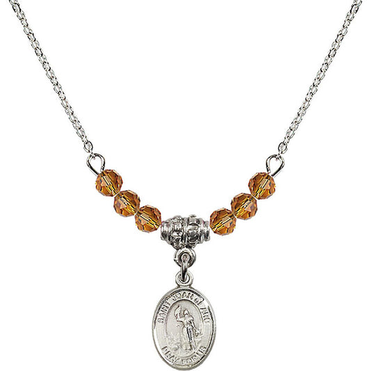 Sterling Silver Saint Joan of Arc Birthstone Necklace with Topaz Beads - 9053