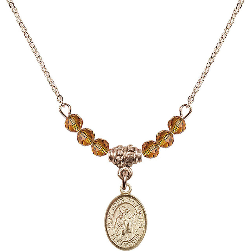 14kt Gold Filled Saint John the Baptist Birthstone Necklace with Topaz Beads - 9054