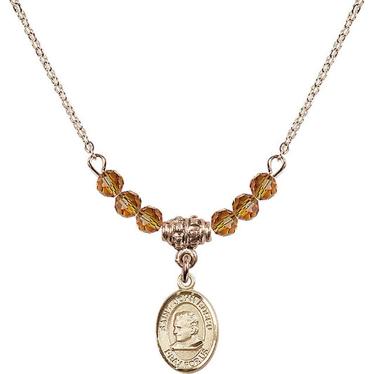 14kt Gold Filled Saint John Bosco Birthstone Necklace with Topaz Beads - 9055