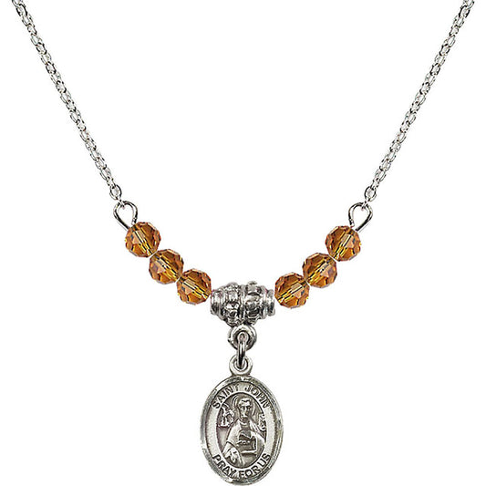 Sterling Silver Saint John the Apostle Birthstone Necklace with Topaz Beads - 9056