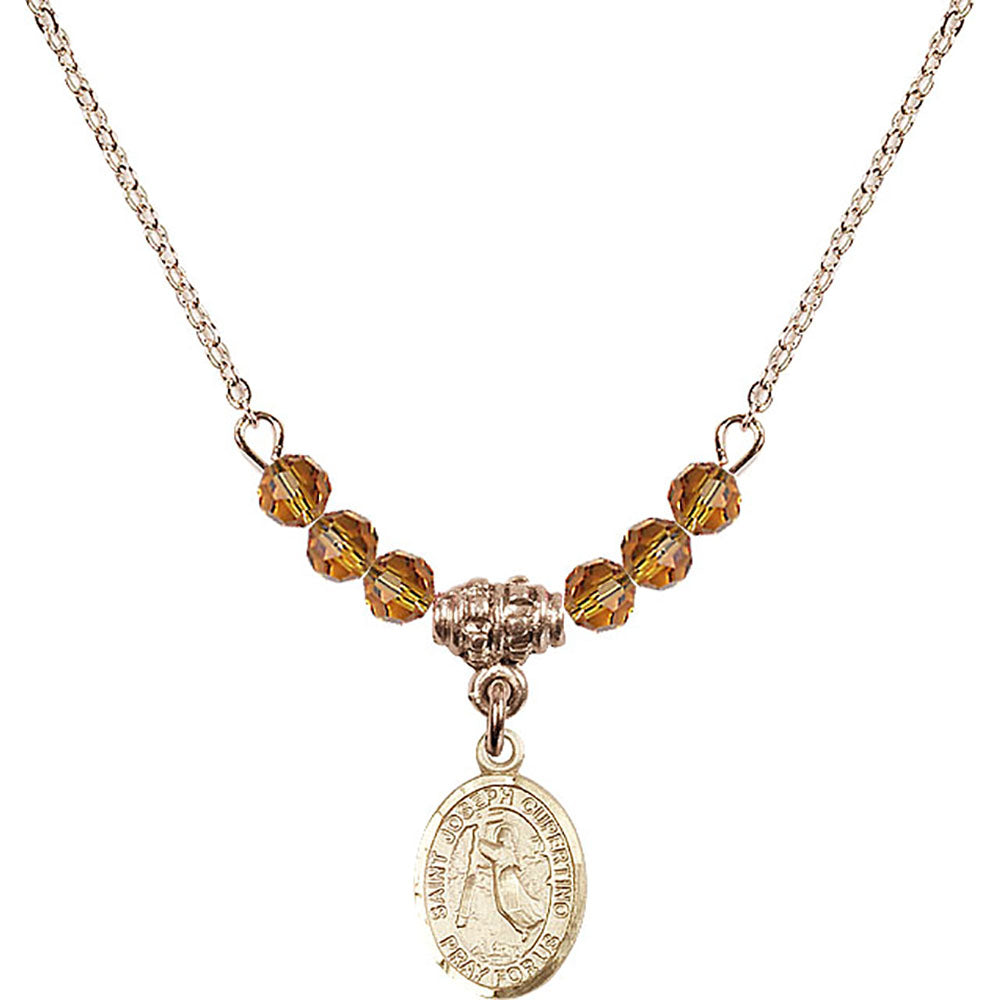 14kt Gold Filled Saint Joseph of Cupertino Birthstone Necklace with Topaz Beads - 9057