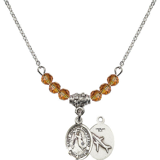 Sterling Silver Saint Joseph of Cupertino Birthstone Necklace with Topaz Beads - 9057