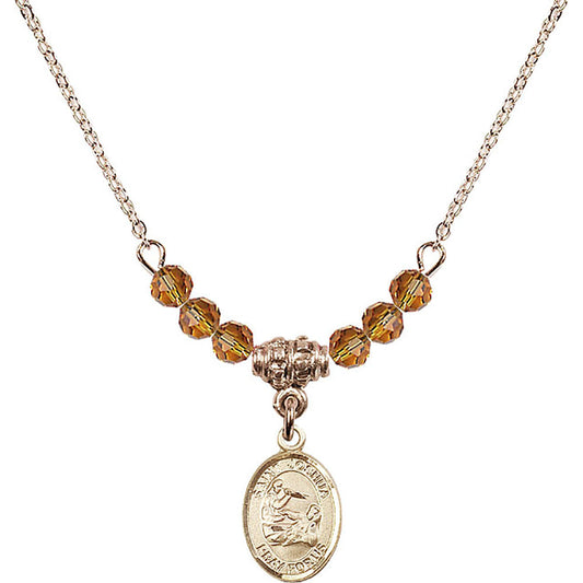 14kt Gold Filled Saint Joshua Birthstone Necklace with Topaz Beads - 9059