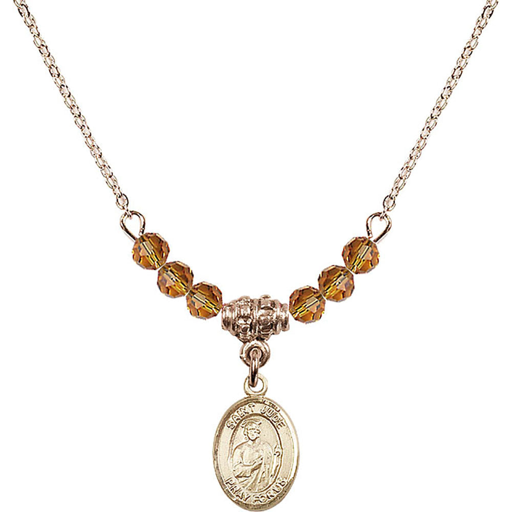 14kt Gold Filled Saint Jude Thaddeus Birthstone Necklace with Topaz Beads - 9060