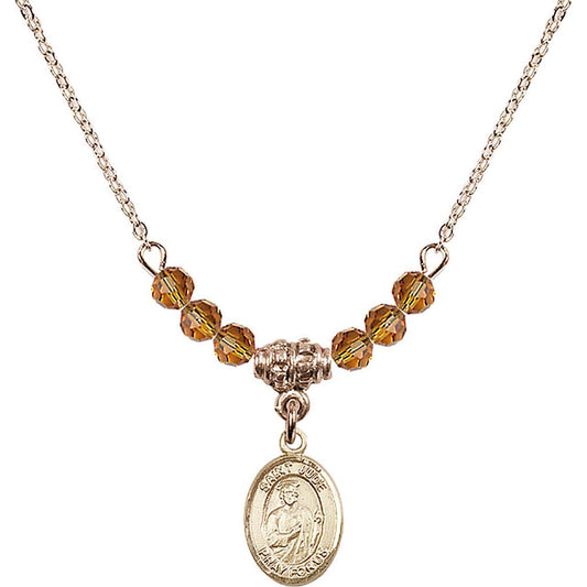 14kt Gold Filled Saint Jude Thaddeus Birthstone Necklace with Topaz Beads - 9060