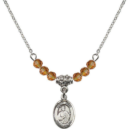 Sterling Silver Saint Jude Thaddeus Birthstone Necklace with Topaz Beads - 9060