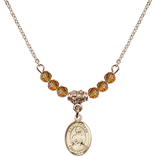 14kt Gold Filled Saint Kateri Tekakwitha Birthstone Necklace with Topaz Beads - 9061
