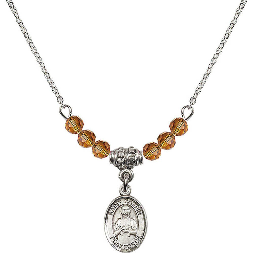 Sterling Silver Saint Kateri Tekakwitha Birthstone Necklace with Topaz Beads - 9061