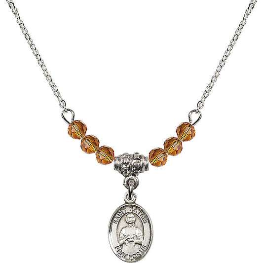 Sterling Silver Saint Kateri Tekakwitha Birthstone Necklace with Topaz Beads - 9061