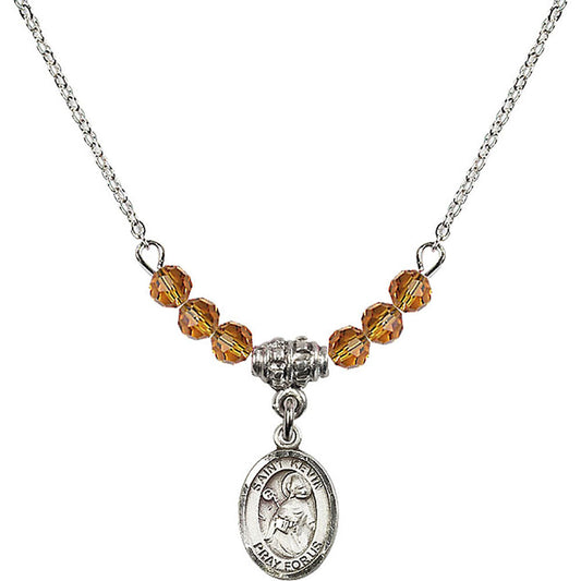 Sterling Silver Saint Kevin Birthstone Necklace with Topaz Beads - 9062