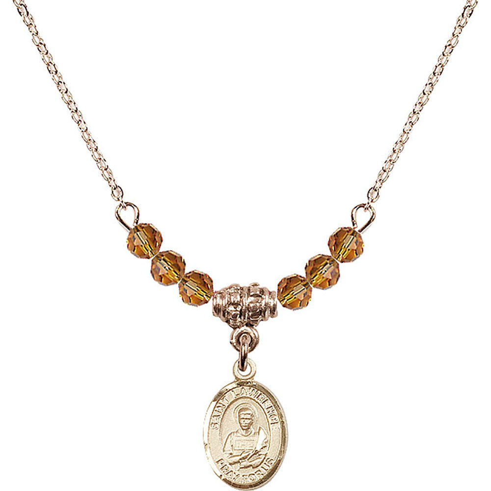 14kt Gold Filled Saint Lawrence Birthstone Necklace with Topaz Beads - 9063