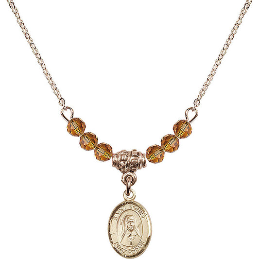 14kt Gold Filled Saint Louise de Marillac Birthstone Necklace with Topaz Beads - 9064