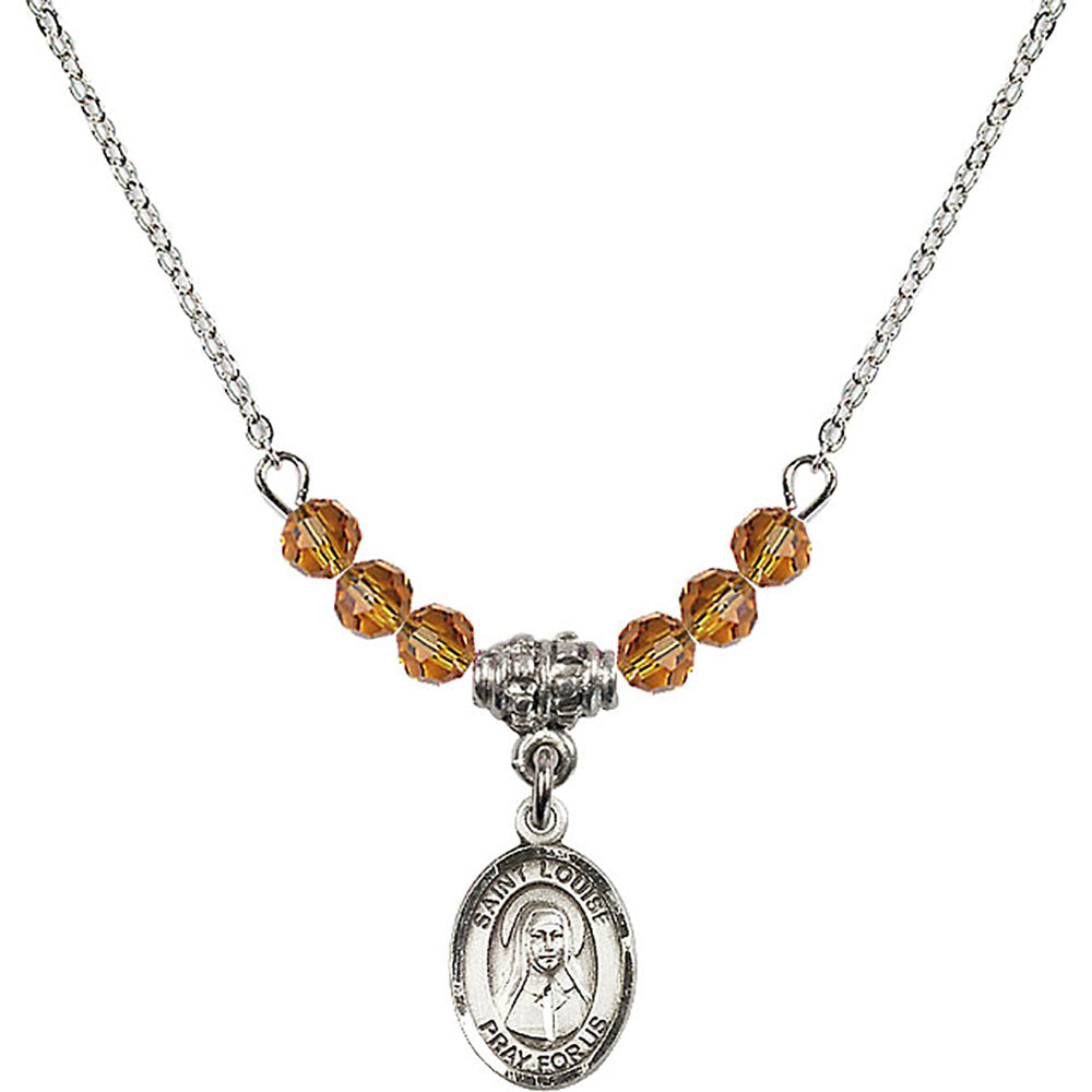 Sterling Silver Saint Louise de Marillac Birthstone Necklace with Topaz Beads - 9064