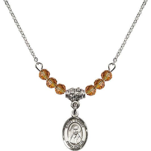 Sterling Silver Saint Louise de Marillac Birthstone Necklace with Topaz Beads - 9064
