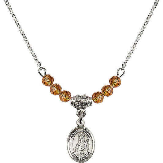 Sterling Silver Saint Lucia of Syracuse Birthstone Necklace with Topaz Beads - 9065