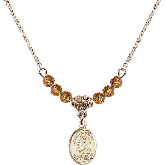 14kt Gold Filled Saint Lazarus Birthstone Necklace with Topaz Beads - 9066