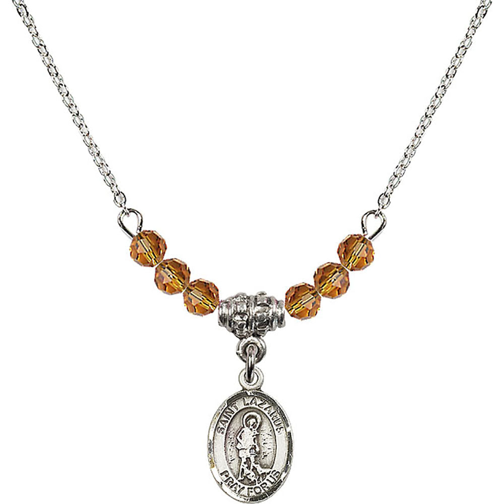Sterling Silver Saint Lazarus Birthstone Necklace with Topaz Beads - 9066
