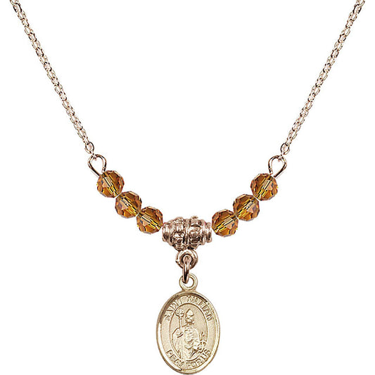 14kt Gold Filled Saint Kilian Birthstone Necklace with Topaz Beads - 9067